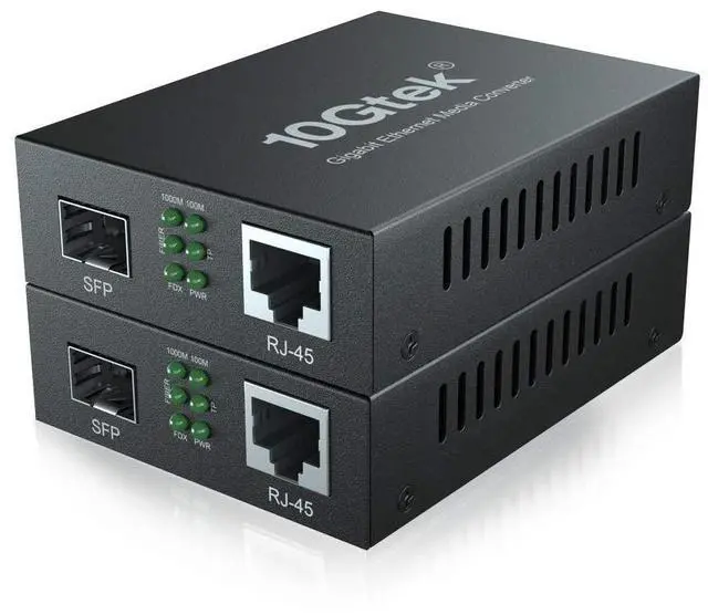 Main image of 10Gtek Gigabit Ethernet Media Converter, Open SFP Fiber to Ethernet RJ45 Converter for 10/100/1000Base-Tx to SFP(SFP Slot Without Module), UL Certified, Pack of 2