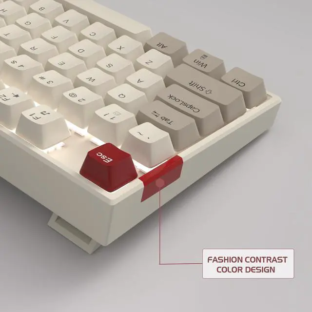Alt view image 4 of 5 - MageGee 75% Mechanical Gaming Keyboard, Red Switch, LED White Backlit, 87 Keys Compact TKL Wired Computer Keyboards for Windows Laptop PC Gamer - Retro White/Grey