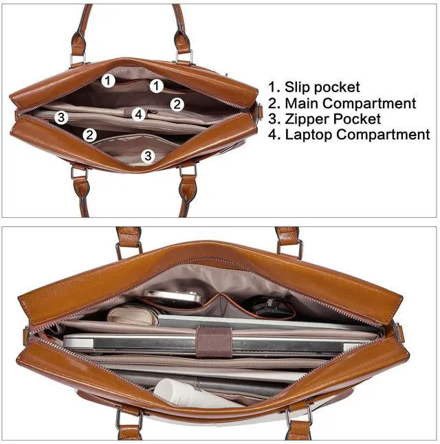 Alt view image 3 of 5 - BOSTANTEN Briefcase for Women Leather Laptop Bag 15.6 inch Computer Messenger Office Business Work Tote