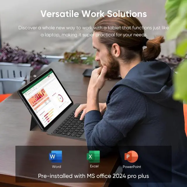 Alt view image 2 of 5 - AE86 10.1" Windows 11 Pro Tablet 12GB RAM 256GB SSD, Intel Core m3 Processor (up to 3.4 GHz), HD Touchscreen, BT5.0 WiFi 5, Type-C, Micro HDMI, Dual Webcams, Space Gray (Bundled Keyboard and Stylus)