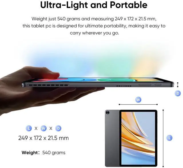Alt view image 5 of 5 - AE86 10.1" Windows 11 Pro Tablet 12GB RAM 256GB SSD, Intel Core m3 Processor (up to 3.4 GHz), HD Touchscreen, BT5.0 WiFi 5, Type-C, Micro HDMI, Dual Webcams, Space Gray (Bundled Keyboard and Stylus)