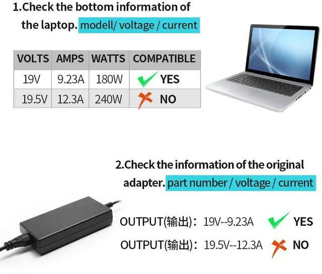 Alt view image 5 of 5 - 180W Power Adapter for Dell Alienware 13 15 17 M14x M11x Dell G7 G5 G3, Vostro 7570 7580, OptiPlex AIO 3280 3011 Inspiron 14 15 Gaming, Precision 7510 7520 7530 Docking Station WD15 WD19 TB15 TB16