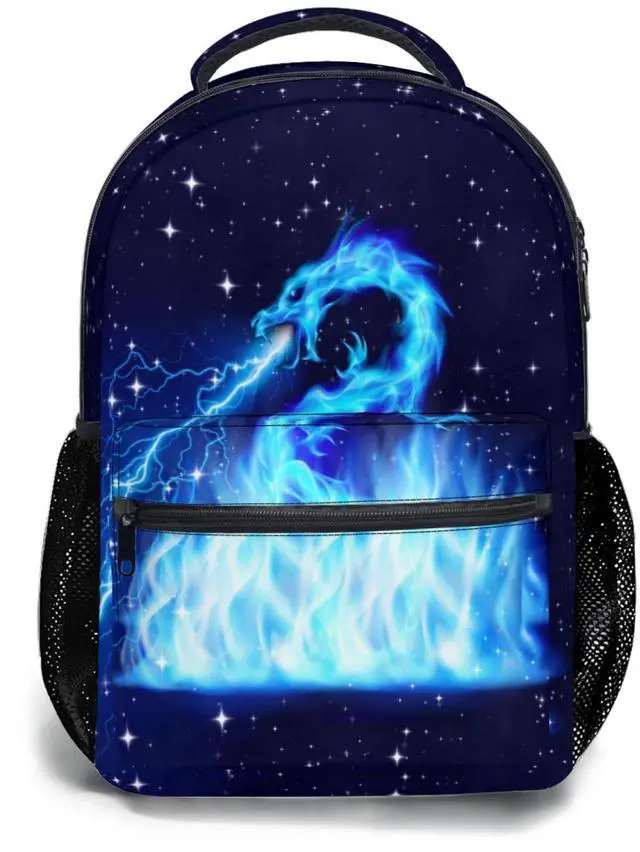 Main image of Kawani Blue Fire Dragon College Bookbags Fire Dragon Head in Blue Lightning School Backpack for Girls Women, Teens School Bags Bookbags Ladies Laptop Backpacks Travel Hiking Camping Gym Daypack