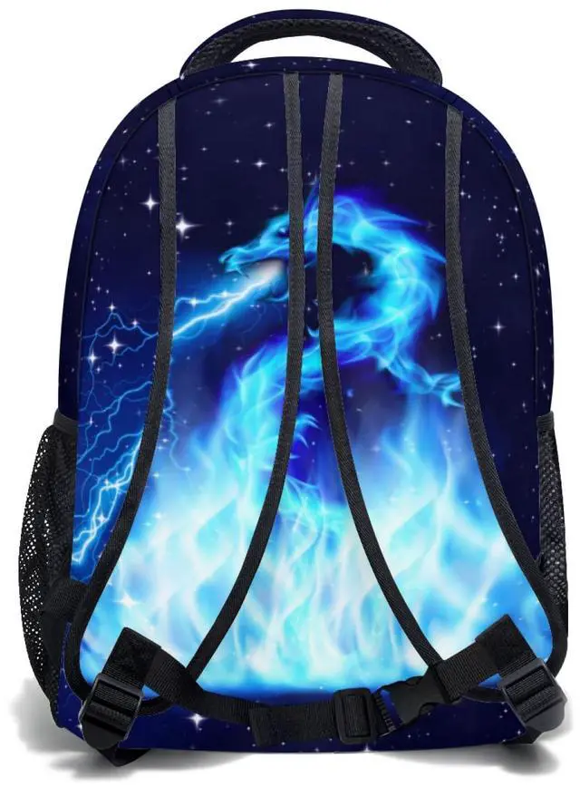Alt view image 2 of 5 - Kawani Blue Fire Dragon College Bookbags Fire Dragon Head in Blue Lightning School Backpack for Girls Women, Teens School Bags Bookbags Ladies Laptop Backpacks Travel Hiking Camping Gym Daypack