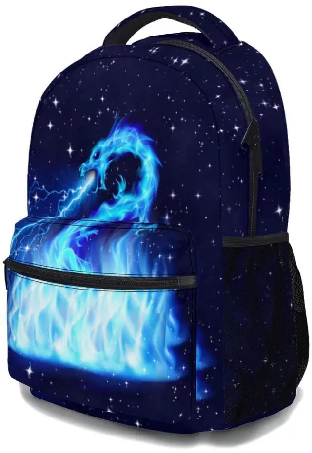 Alt view image 3 of 5 - Kawani Blue Fire Dragon College Bookbags Fire Dragon Head in Blue Lightning School Backpack for Girls Women, Teens School Bags Bookbags Ladies Laptop Backpacks Travel Hiking Camping Gym Daypack