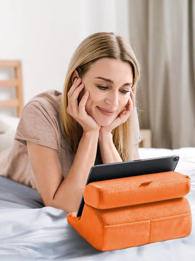 Alt view image 3 of 5 - UGREEN Tablet Pillow Stand for Lap Soft Holder Bed with 3 Viewing Angles Adjustable Home Office Accessories Compatible for iPad Pro 13 12 11 10.5 Air Mini 5 4 3 2 Phone 16 15 14 E-Reader Orange