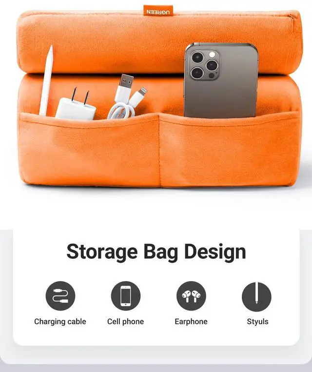 Alt view image 5 of 5 - UGREEN Tablet Pillow Stand for Lap Soft Holder Bed with 3 Viewing Angles Adjustable Home Office Accessories Compatible for iPad Pro 13 12 11 10.5 Air Mini 5 4 3 2 Phone 16 15 14 E-Reader Orange