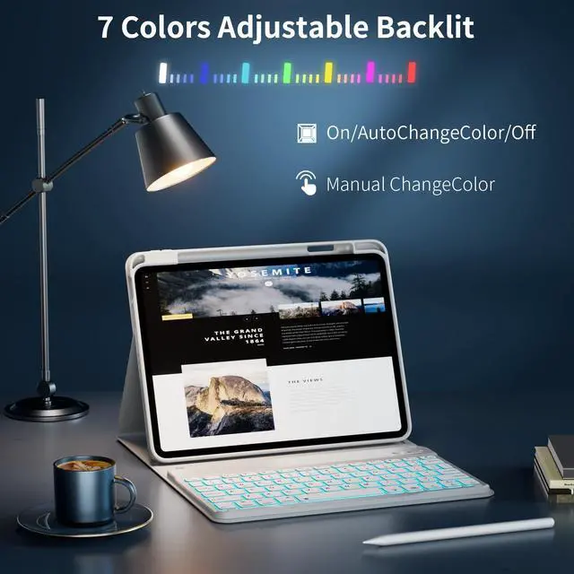 Alt view image 2 of 5 - kenke Case with Keyboard for iPad Air 11 inch 7th (M3/M2) 2025/2024 & Air 5th/4th Generation 10.9 Inch with Right Pencil Holder, 7-Color Backlit Wireless Detachable Folio Keyboard Cover, Gray