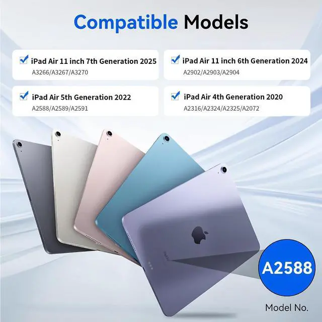 Alt view image 4 of 5 - kenke Case with Keyboard for iPad Air 11 inch 7th (M3/M2) 2025/2024 & Air 5th/4th Generation 10.9 Inch with Right Pencil Holder, 7-Color Backlit Wireless Detachable Folio Keyboard Cover, Gray