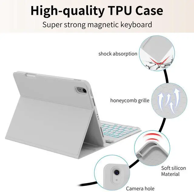 Alt view image 5 of 5 - kenke Case with Keyboard for iPad Air 11 inch 7th (M3/M2) 2025/2024 & Air 5th/4th Generation 10.9 Inch with Right Pencil Holder, 7-Color Backlit Wireless Detachable Folio Keyboard Cover, Gray