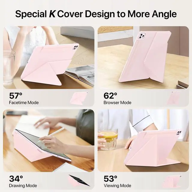 Alt view image 3 of 5 - SANUODD for iPad Pro 13 inch Case M4 2024, Slim Powerful Magnetic Attachment Full Corner Protective iPad Case with Auto Wake/Sleep and Hidden Pencil Holder (Pastel Pink, iPad pro 13 inch)