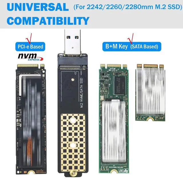 Alt view image 2 of 5 - M.2 to USB Enclosure, RIITOP M2 SSD to USB 3.1 (Type-A) Reader with Case Compatible with Both NVMe (PCI-e) & NGFF B+M Key (SATA) SSD [Upgraded]