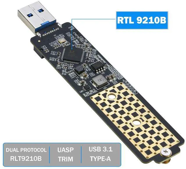 Alt view image 3 of 5 - M.2 to USB Enclosure, RIITOP M2 SSD to USB 3.1 (Type-A) Reader with Case Compatible with Both NVMe (PCI-e) & NGFF B+M Key (SATA) SSD [Upgraded]