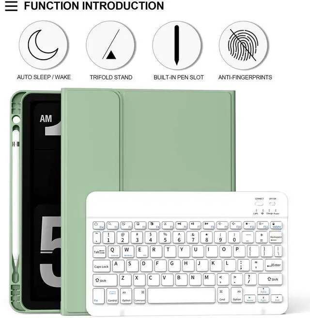 Alt view image 3 of 5 - BQDIYOO Case for iPad 11th/10th Generation with Keyboard, 11 inch A16/10.9" iPad 10 Case (2025/2022) with Pencil Holder, Wireless Keyboard and Slim Lightweight Soft Cover Auto Wake/Sleep, Light Green