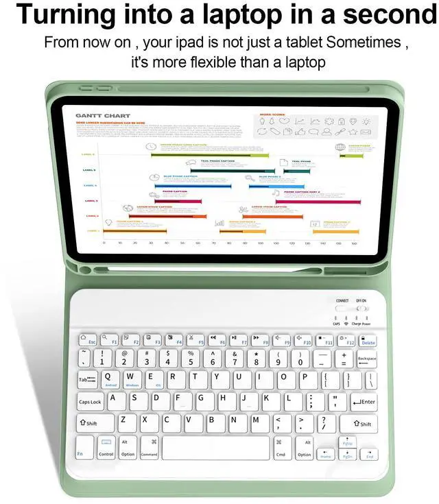 Alt view image 5 of 5 - BQDIYOO Case for iPad 11th/10th Generation with Keyboard, 11 inch A16/10.9" iPad 10 Case (2025/2022) with Pencil Holder, Wireless Keyboard and Slim Lightweight Soft Cover Auto Wake/Sleep, Light Green