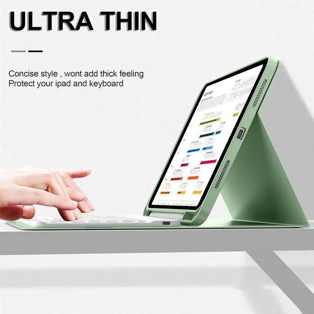 Alt view image 4 of 5 - BQDIYOO Case for iPad 11th/10th Generation with Keyboard, 11 inch A16/10.9" iPad 10 Case (2025/2022) with Pencil Holder, Wireless Keyboard and Slim Lightweight Soft Cover Auto Wake/Sleep, Light Green