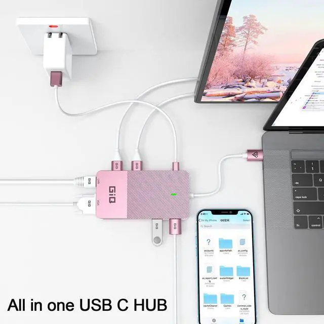 Alt view image 3 of 5 - USB Docking Station GIQ USB C HUB USB 3.0 to Dual HDMI VGA Adapter Triple Display USB C Laptop Docking Station Dual Monitor HDMI Splitter Extender Compatible with MacBook M1 M2 USB Dock-Rose Gold
