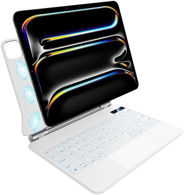 Main image of nimin Keyboard case for iPad Pro 11-inch M4 2024, 7 Colour Backlit, Multi-Touch Trackpad, Floating Magnetic Design, Battery Display, Snow White