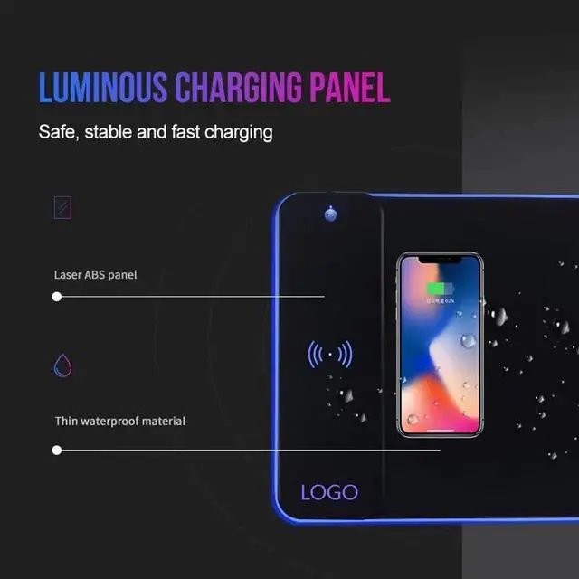 Alt view image 2 of 5 - Viedarode Wireless Charging RGB Gaming Mouse Pad,800x300x4MM,15W LED Large Mouse Mat,10 Light Modes Mousepad,Non-Slip Rubber Base,Keyboard Mat,Desk Mat for Gaming, MacBook,PC,Laptop,Desk
