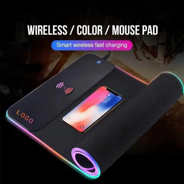 Alt view image 3 of 5 - Viedarode Wireless Charging RGB Gaming Mouse Pad,800x300x4MM,15W LED Large Mouse Mat,10 Light Modes Mousepad,Non-Slip Rubber Base,Keyboard Mat,Desk Mat for Gaming, MacBook,PC,Laptop,Desk