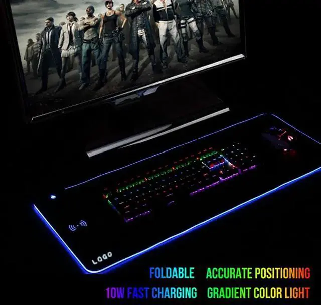 Alt view image 4 of 5 - Viedarode Wireless Charging RGB Gaming Mouse Pad,800x300x4MM,15W LED Large Mouse Mat,10 Light Modes Mousepad,Non-Slip Rubber Base,Keyboard Mat,Desk Mat for Gaming, MacBook,PC,Laptop,Desk