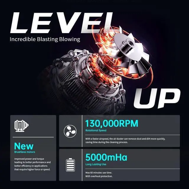 Alt view image 4 of 5 - KMDODO Electric Air Duster with Light - 130000RPM Cordless Blower for SUP Pump, Inflatable Paddleboard, Rechargeable Brushless Motor, 4-Speed for Computer, Keyboard, Car, Home, Outdoor Cleaning