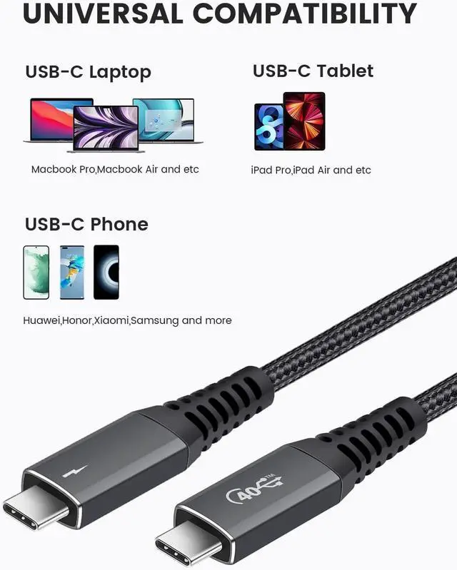 Alt view image 2 of 5 - jiasnmo Thunderbolt 4 Cable, 3.3FT USB4 Certified USB-C to USB C Cable - 8K Display/40Gbps/240W Charging Cord for iPhone 16, MacBook, Monitor, Hub, Docking Station