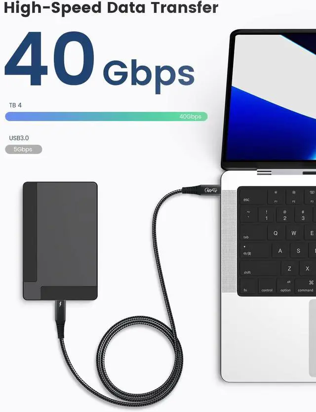 Alt view image 4 of 5 - jiasnmo Thunderbolt 4 Cable, 3.3FT USB4 Certified USB-C to USB C Cable - 8K Display/40Gbps/240W Charging Cord for iPhone 16, MacBook, Monitor, Hub, Docking Station