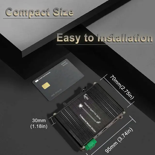 Alt view image 4 of 5 - Htfoevrxs Industrial Hardened Gigabit 30W PoE+ Splitter IEEE802.3at/af 12V DC Output DIN- Rail Wall Mount -40°C to 80°C IP40