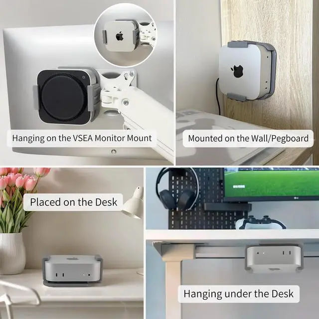 Alt view image 3 of 5 - Artigree All-in-One Under Desk Mount for Mac mini M4 - VESA Monitor Bracket Compatible, Suitable for IKEA Pegboard, Wall Mount - Mac mini Accessories, Mac M4 Pro Versatile Stand (Grey)
