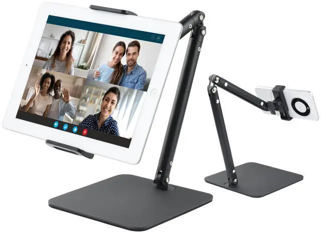 Main image of UTEBIT Tablet Stand for Desk, Adjustable Angle Height Cell Phone Holder 360° Rotation Foldable Phone Stand Office Desk Accessories Compatible with 4''-13'' Smartphones iPhone iPad Air Kindle (Black)