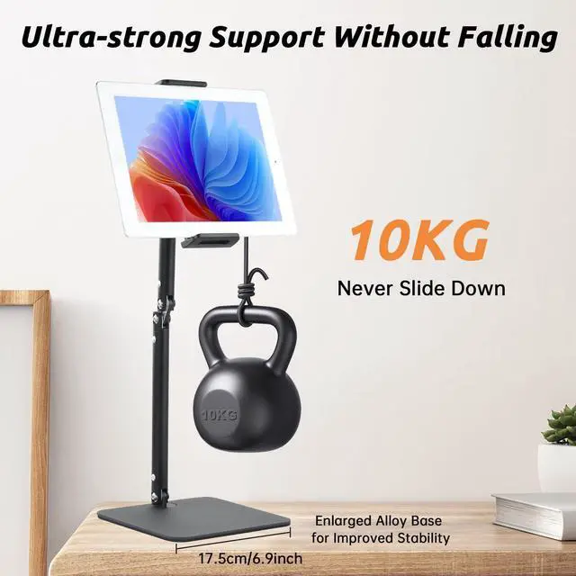 Alt view image 4 of 5 - UTEBIT Tablet Stand for Desk, Adjustable Angle Height Cell Phone Holder 360° Rotation Foldable Phone Stand Office Desk Accessories Compatible with 4''-13'' Smartphones iPhone iPad Air Kindle (Black)