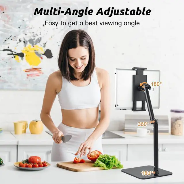 Alt view image 2 of 5 - UTEBIT Tablet Stand for Desk, Adjustable Angle Height Cell Phone Holder 360° Rotation Foldable Phone Stand Office Desk Accessories Compatible with 4''-13'' Smartphones iPhone iPad Air Kindle (Black)