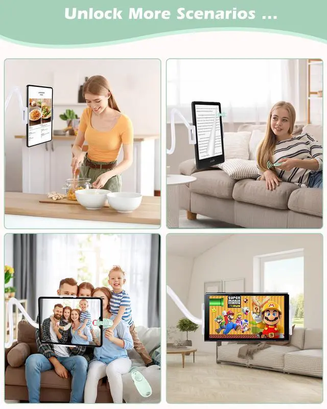 Alt view image 5 of 5 - QIWAS Gooseneck Tablet Holder for Kindle Reading in Bed with Remote Page Turner, Lazy Arm Stand for Kindle Accessories Paperwhite Colorsoft Scribe, Ereader Accessory with Clicker Page Turner (Green)