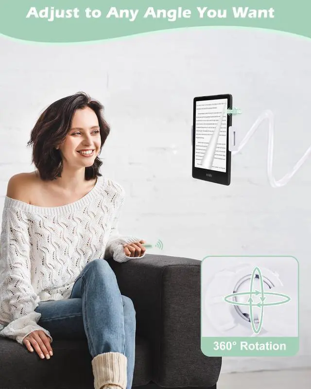 Alt view image 4 of 5 - QIWAS Gooseneck Tablet Holder for Kindle Reading in Bed with Remote Page Turner, Lazy Arm Stand for Kindle Accessories Paperwhite Colorsoft Scribe, Ereader Accessory with Clicker Page Turner (Green)