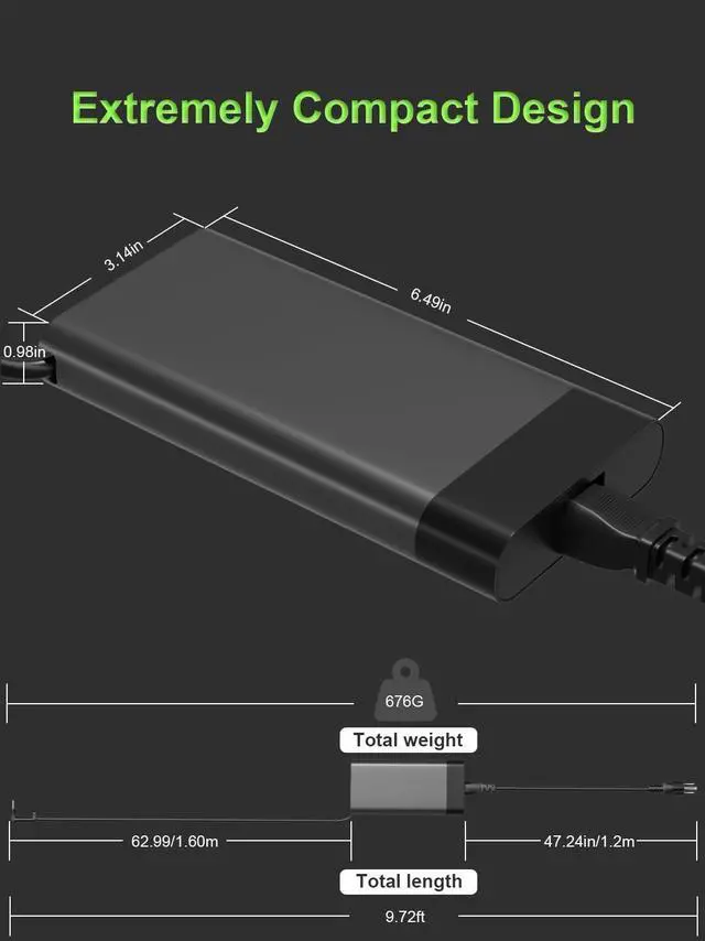 Alt view image 3 of 5 - 200W Charger for HP Victus 15 16 17 Omen 15 16 17 Pavilion Gaming 15 16 17 Envy 15 16 17 ZBook Studio/Power/Fury/Create/Firefly G3 G4 G5 G6 G7 G8 G9 G10 G11 Laptop Power Supply N43500-001