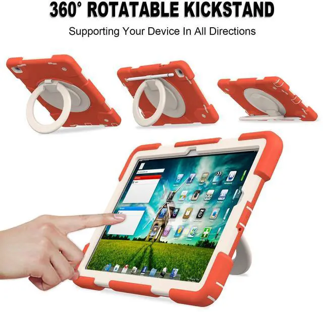 Alt view image 4 of 5 - Andnary Case for Samsung Galaxy Tab A9+, Heavy Duty Shockproof Cover with Pencil Holder/360° Rotating Handheld Stand/Shoulder Strap, A9 Plus Case 11 Inch 2023 for SM-X210/X216/X218, Orange