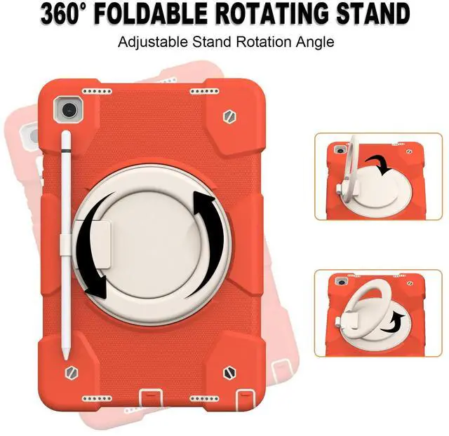 Alt view image 5 of 5 - Andnary Case for Samsung Galaxy Tab A9+, Heavy Duty Shockproof Cover with Pencil Holder/360° Rotating Handheld Stand/Shoulder Strap, A9 Plus Case 11 Inch 2023 for SM-X210/X216/X218, Orange