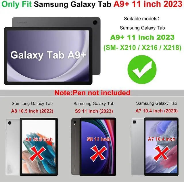 Alt view image 2 of 5 - Andnary Case for Samsung Galaxy Tab A9+, Heavy Duty Shockproof Cover with Pencil Holder/360° Rotating Handheld Stand/Shoulder Strap, A9 Plus Case 11 Inch 2023 for SM-X210/X216/X218, Orange