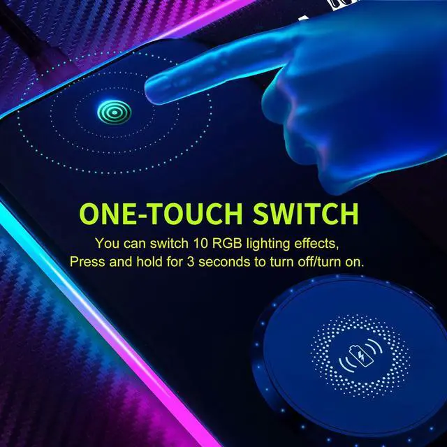 Alt view image 5 of 5 - GIM RGB Gaming Mouse Pad with 15W Wireless Charging, LED Mouse Pad with 10 Light Modes, Extra Large Mousepad 800x300x4MM, Non-Slip Rubber Base Computer Keyboard Mat for Gaming, Desk (Lightning Ape)