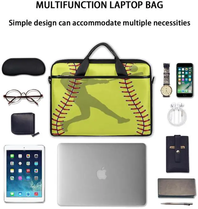 Alt view image 3 of 5 - Laptop Bag for Women Men Waterproof Laptop Shoulder Bag 14-15.6 Inch Computer Messenger Bag Carrying Case (Softball Sportsmen)