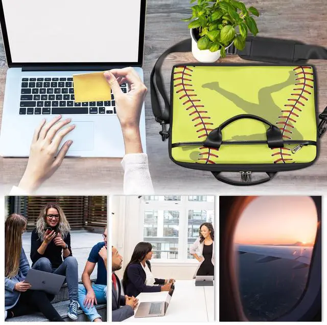 Alt view image 4 of 5 - Laptop Bag for Women Men Waterproof Laptop Shoulder Bag 14-15.6 Inch Computer Messenger Bag Carrying Case (Softball Sportsmen)