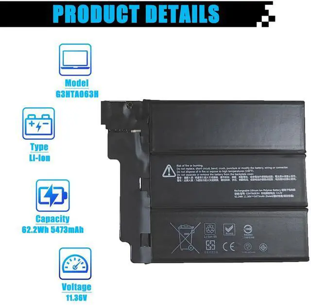 Alt view image 2 of 5 - AOMKA G3HTA063H Laptop Battery Replacement for Microsoft Surface Book3 1907 1899 15 inches Keyboard Battery Surface Book2 1793 1795 1813 15 inches G3HTA062H G3HTA041H G3HTA040H 62.2Wh 5473mAh