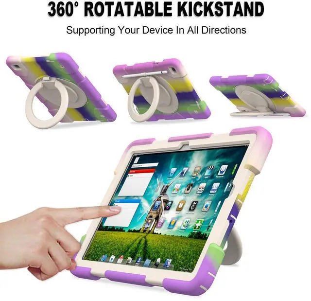 Alt view image 4 of 5 - Andnary Case for Samsung Galaxy Tab A9+, Heavy Duty Shockproof Cover with Pencil Holder/360° Rotating Handheld Stand/Shoulder Strap, A9 Plus Case 11" 2023 for SM-X210/X216/X218, Colorful Purple