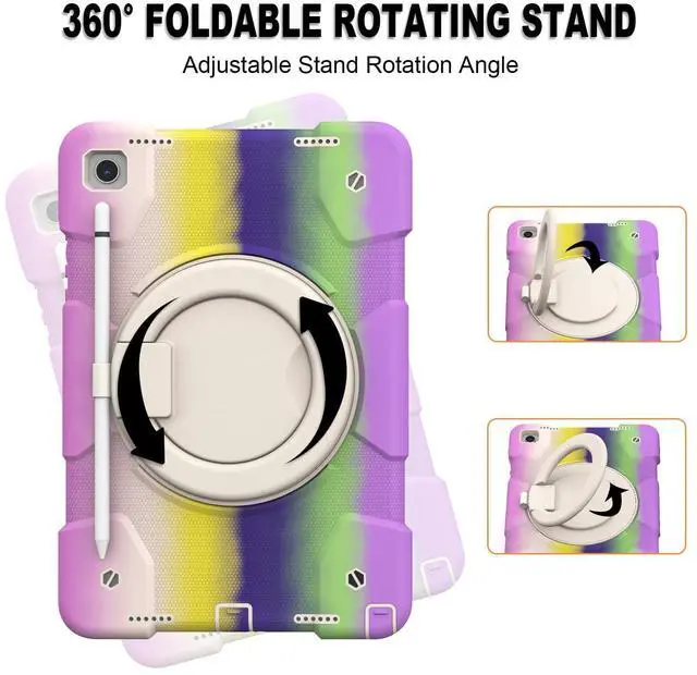 Alt view image 5 of 5 - Andnary Case for Samsung Galaxy Tab A9+, Heavy Duty Shockproof Cover with Pencil Holder/360° Rotating Handheld Stand/Shoulder Strap, A9 Plus Case 11" 2023 for SM-X210/X216/X218, Colorful Purple