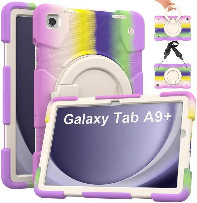 Main image of Andnary Case for Samsung Galaxy Tab A9+, Heavy Duty Shockproof Cover with Pencil Holder/360° Rotating Handheld Stand/Shoulder Strap, A9 Plus Case 11" 2023 for SM-X210/X216/X218, Colorful Purple