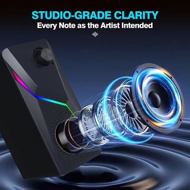 Alt view image 3 of 5 - AYJBKL Computer Speakers for Desktop PC, USB-Powered Gaming Speakers for Laptop  Multi Colorful LED Backlight Modes, Stereo Sound for Gamers Music Movies, Indoor & Outdoor Use, 3.5mm AUX Cable