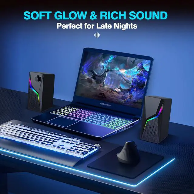 Alt view image 5 of 5 - AYJBKL Computer Speakers for Desktop PC, USB-Powered Gaming Speakers for Laptop  Multi Colorful LED Backlight Modes, Stereo Sound for Gamers Music Movies, Indoor & Outdoor Use, 3.5mm AUX Cable