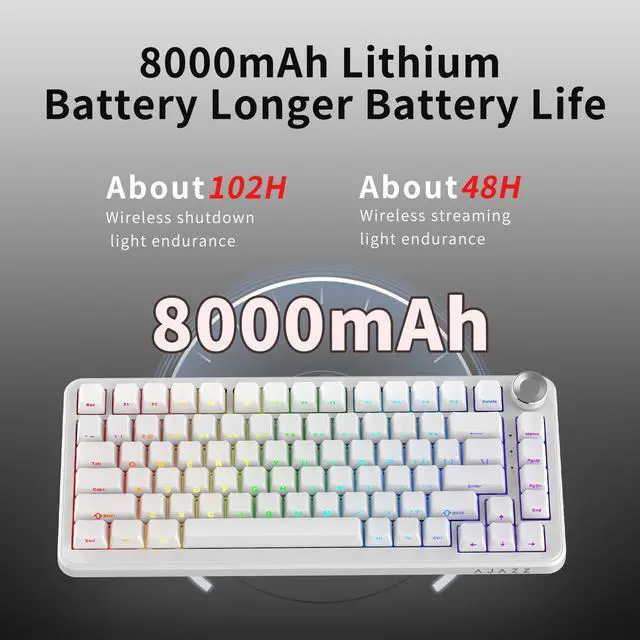Alt view image 2 of 5 - NACODEX AK820 Max HE Gaming Magnetic Keyboard Switch Magnetic Hot Swappable Adjustable Actuation Rapid Trigger Mode 8000mAh RGB Wireless Bluetooth 75% White Keyboards