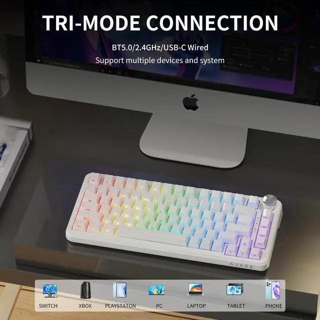 Alt view image 5 of 5 - NACODEX AK820 Max HE Gaming Magnetic Keyboard Switch Magnetic Hot Swappable Adjustable Actuation Rapid Trigger Mode 8000mAh RGB Wireless Bluetooth 75% White Keyboards